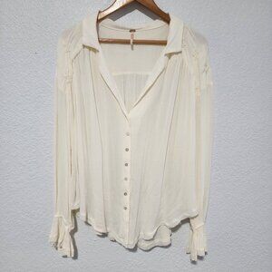 Women's Free People Olivia Raw Edge Top Long Sleeve bell S Cream Color Bohemia